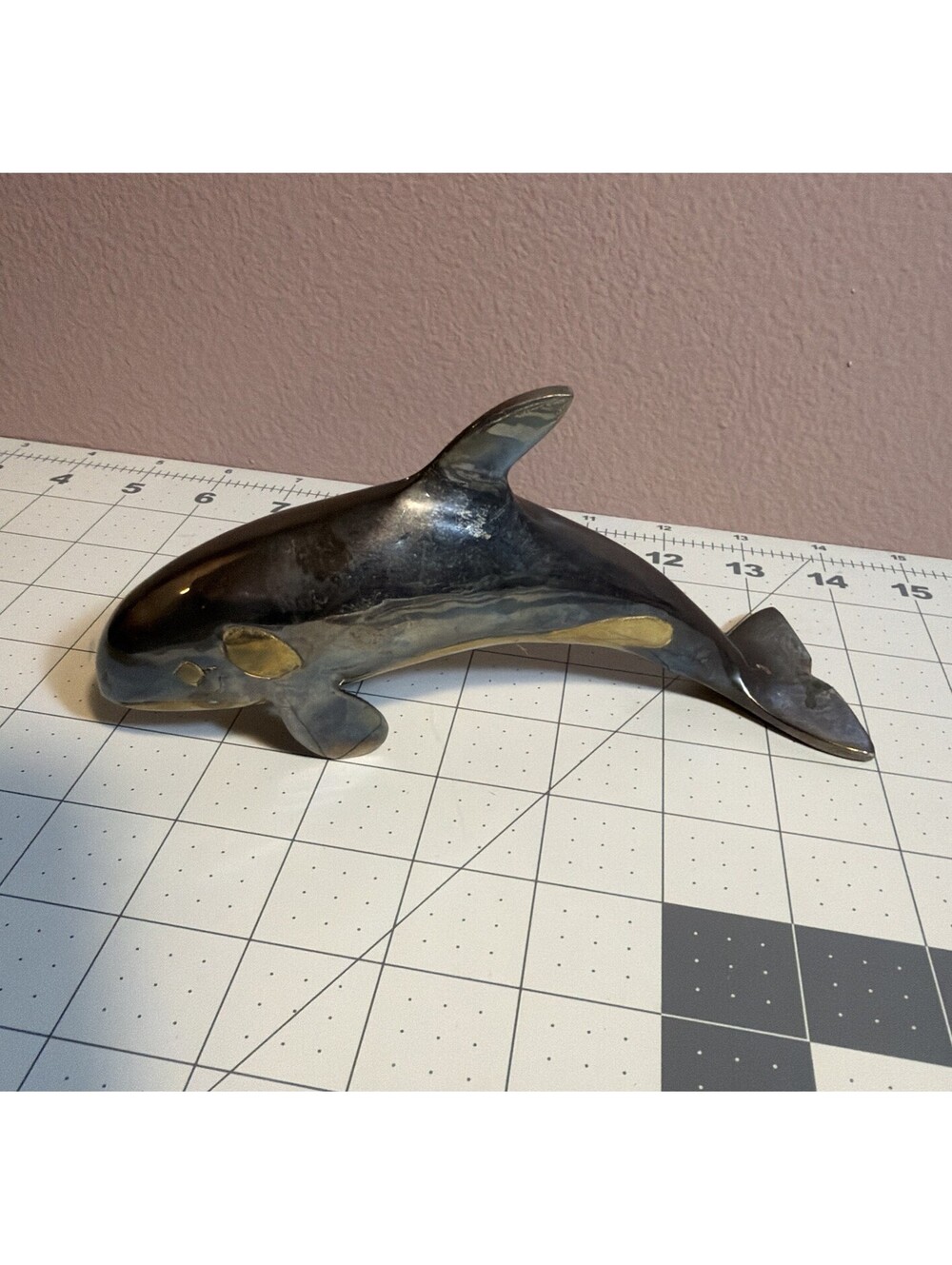 Vintage Brass Orca Killer Whale Paperweight 8”